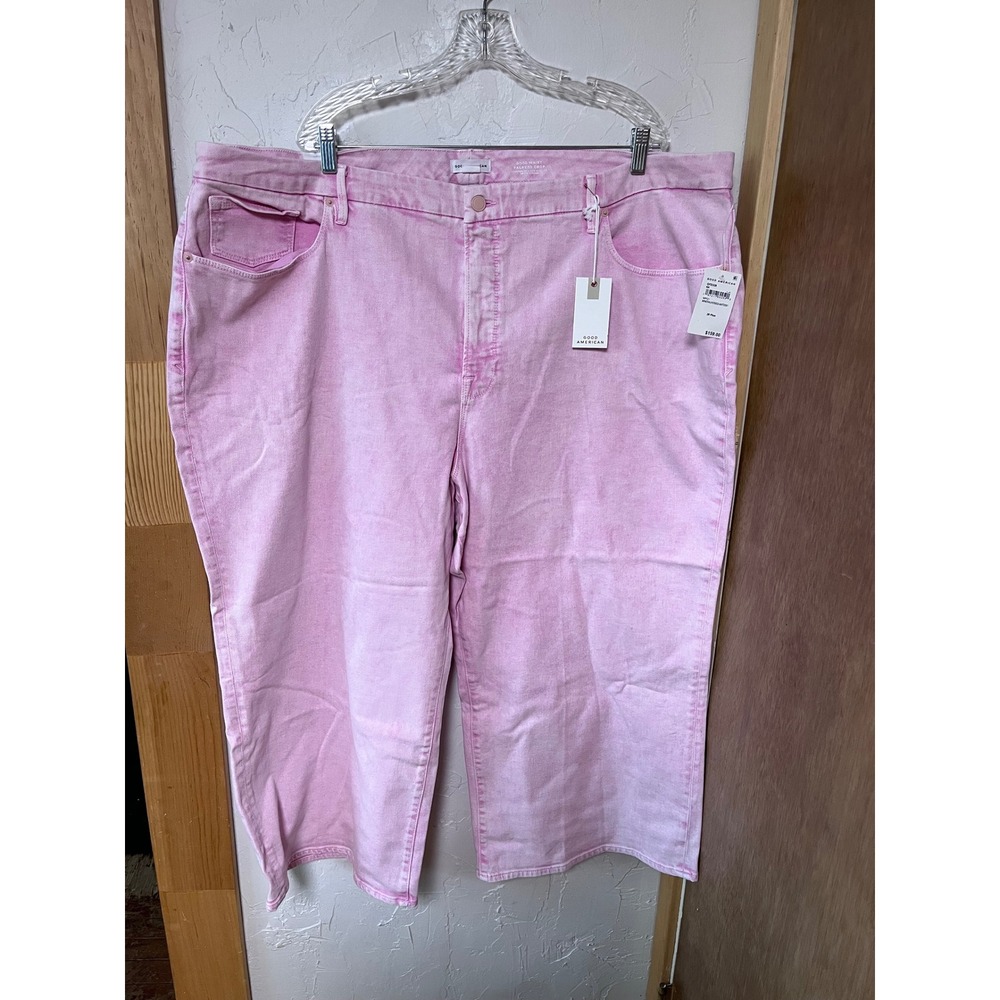 Good American Good Waist Palazzo Crop Jeans Pink Mineral Rose Quartz 28 Plus NEW